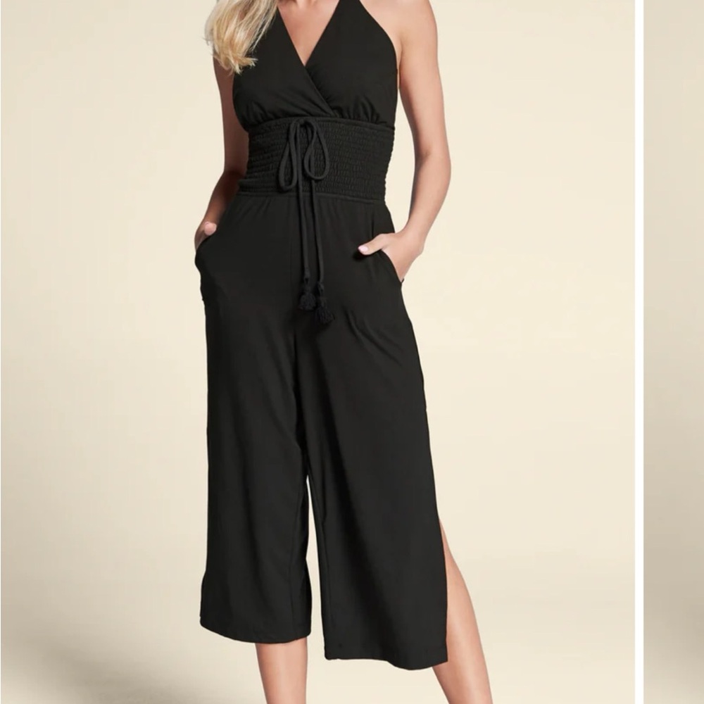 VENUS Black Halter Jumpsuit with Tie Waist